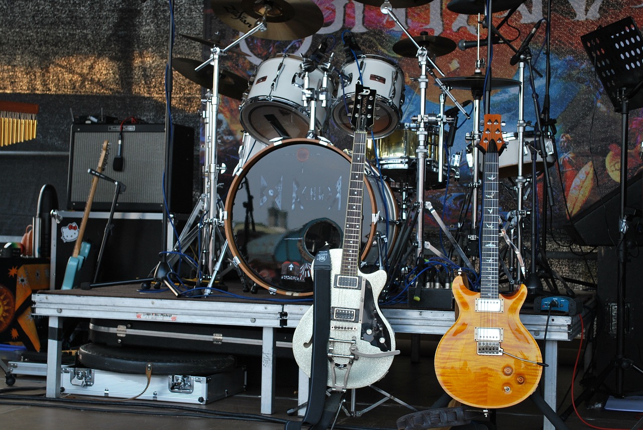 Drums and Guitars on an empty stage